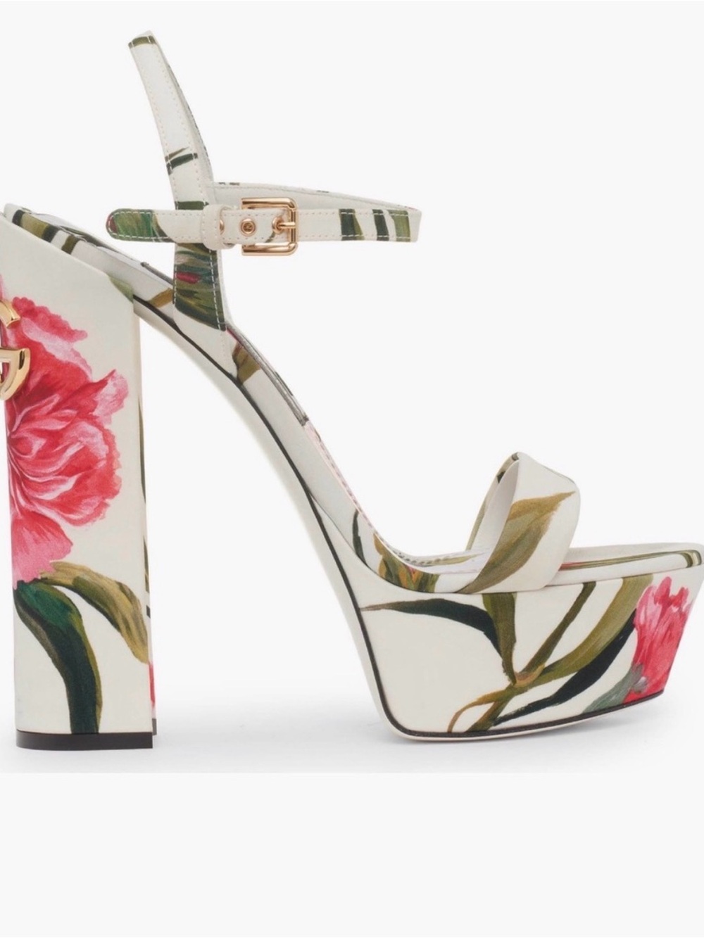 Dolce & Gabbana Carnation printed White Floral Platform Sandals heels